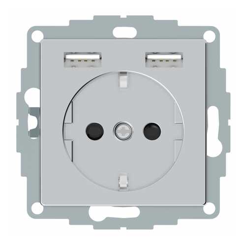 Розетка SE Merten SM Aquain IP44 Алюминий Schuko с 2 USB c зарядным устройством 2,4 A в Касторама