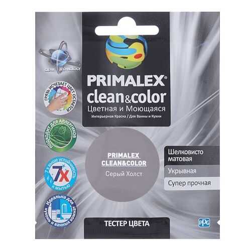 Краска для внутренних работ Primalex Clean&Color Тестер 40мл Серый Холст, PMX-CC5 в Касторама
