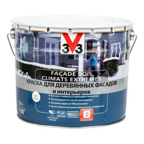 Краска V33 Facade Bois Climats Extremes для деревянных фасадов и интерьеров 9 л белая в Касторама
