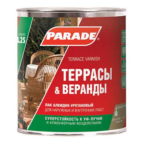 Лак для террас алкидно-уретановый PARADE L25 Террасы &Веранды Полуматовый 2,5л в Касторама