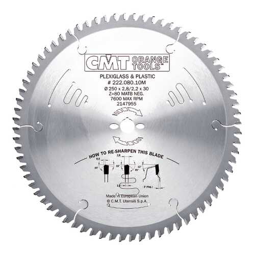 Диск пильный 250x30x2,8/2,2 -3° MATB Z=80 222.080.10M в Касторама